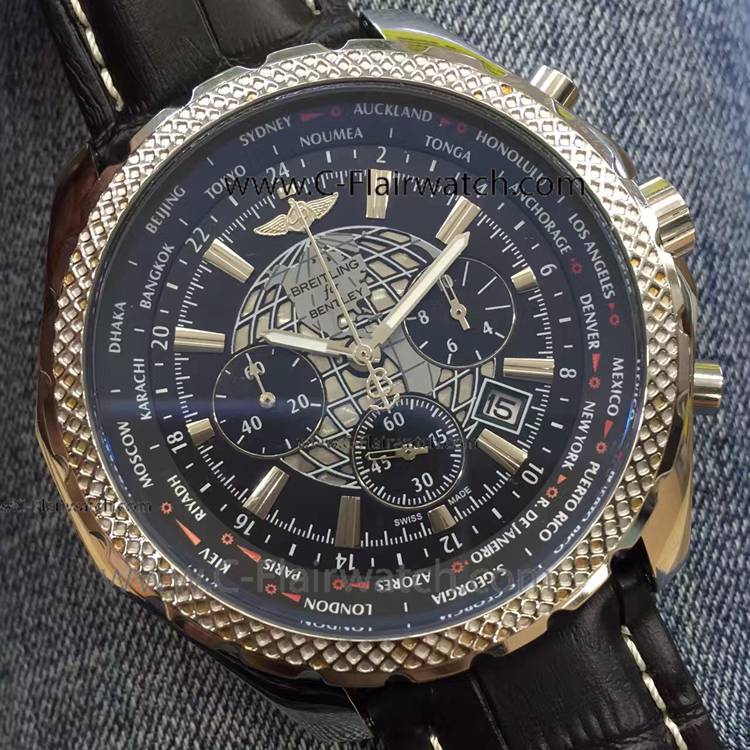 Extra Large Breitling Bentley B05 black dial black leather watch